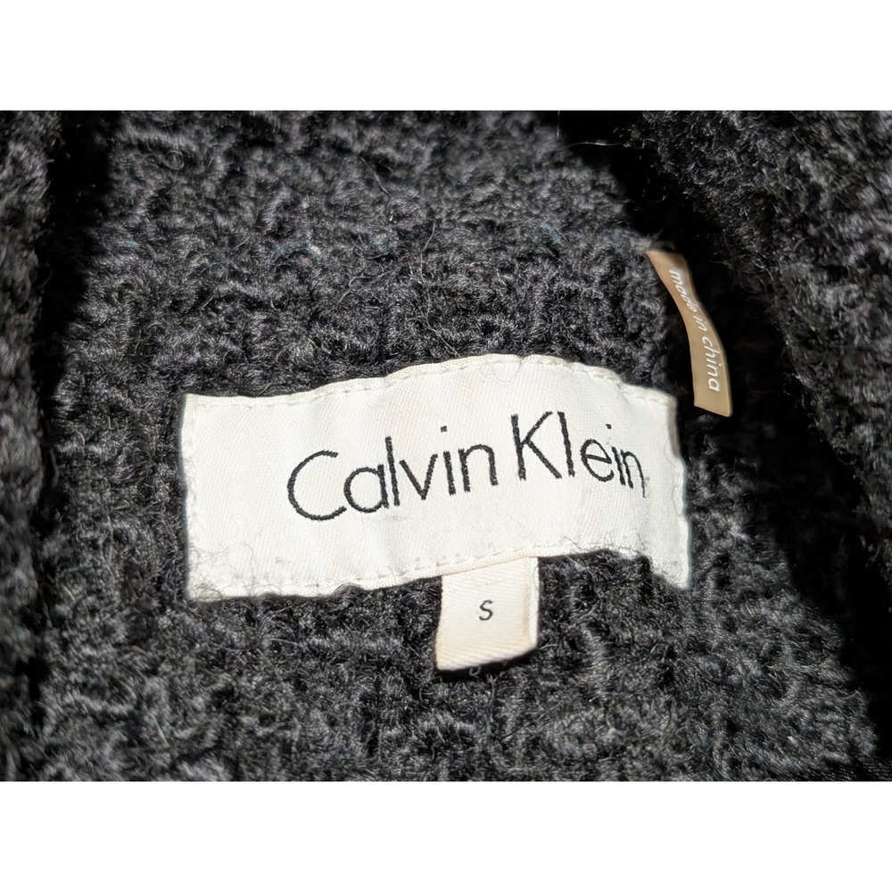 Calvin Klein Womens S Black Thick Boucle Double Button Up Wool Blend Coat - Picture 4 of 10